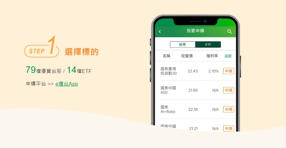國泰定期定額選擇標的介面