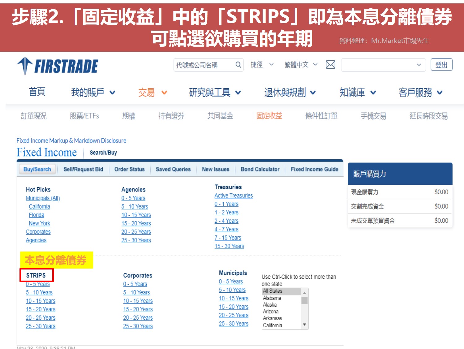 購買本息分離債券(STRIPS)　以第一證券(Firstrade)為例2