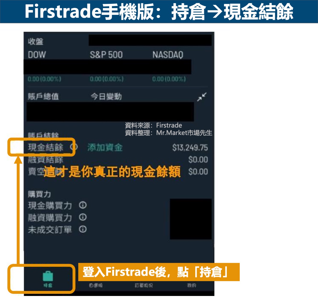 Firstrade現金結餘介面