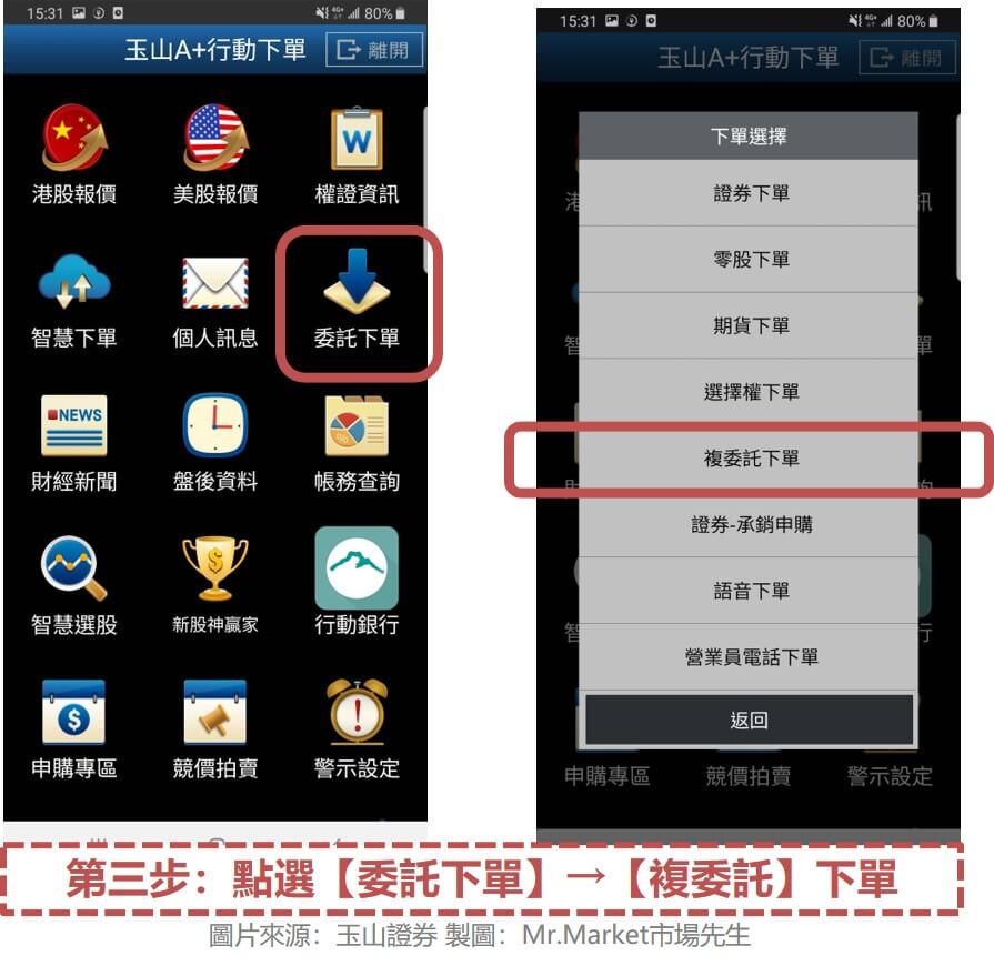 第三步：點選【委託下單】→【複委託】下單