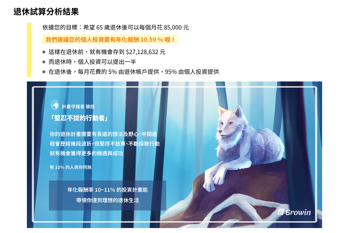 Growin退休試算結果