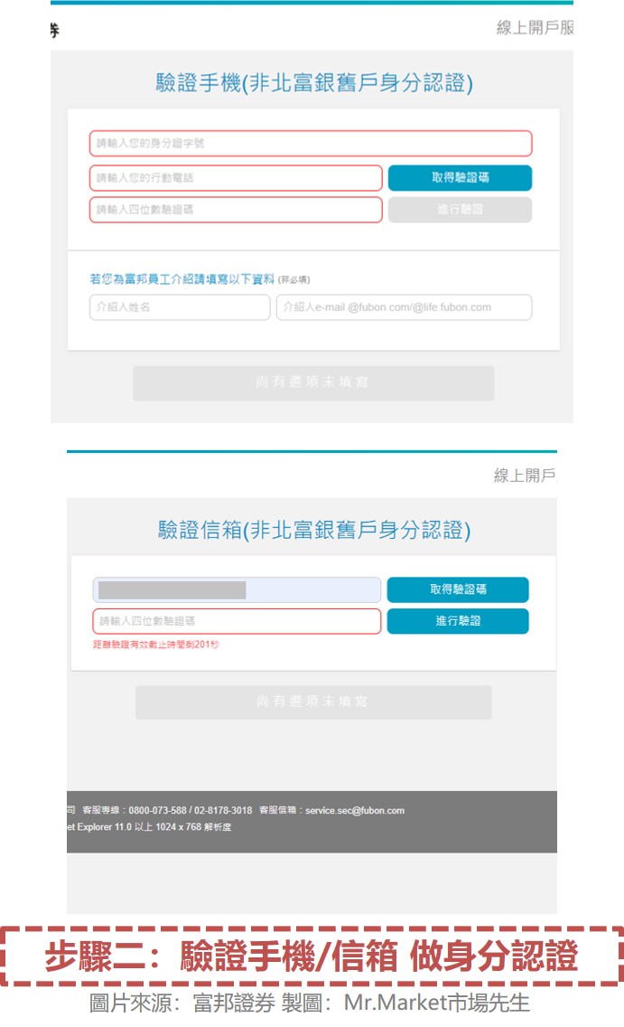 步驟二：驗證手機/信箱 做身分認證