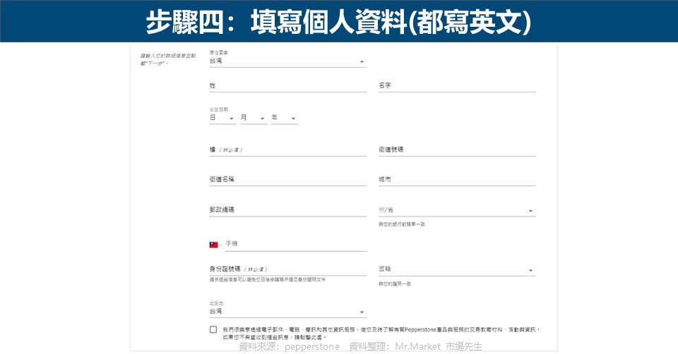 步驟四：填寫個人資料(都寫英文)