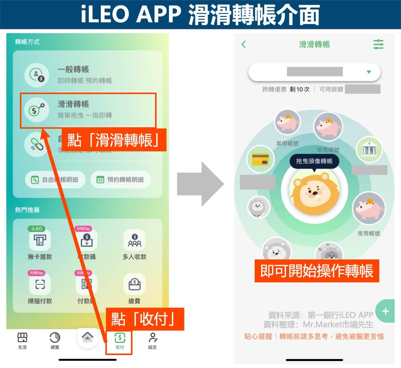 iLEO APP-滑滑轉帳介面
