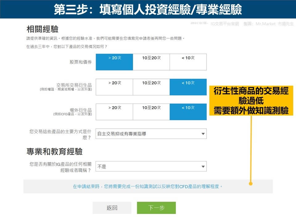 第三步：填寫個人投資經驗-專業經驗