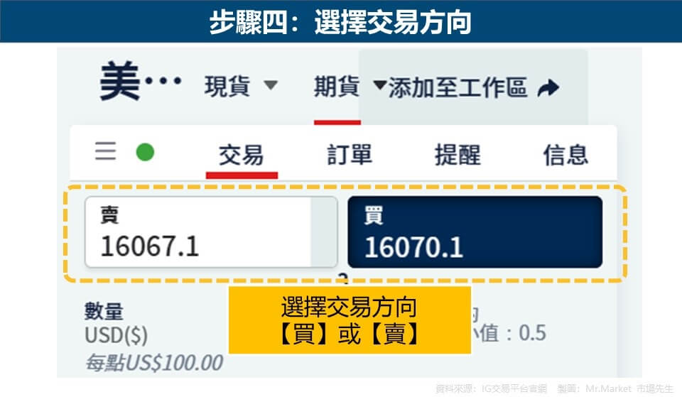步驟四：選擇交易方向