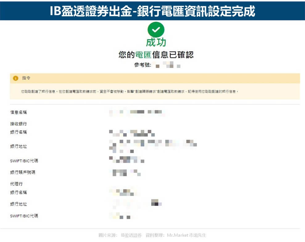 IB盈透證券出金-銀行電匯資訊設定完成