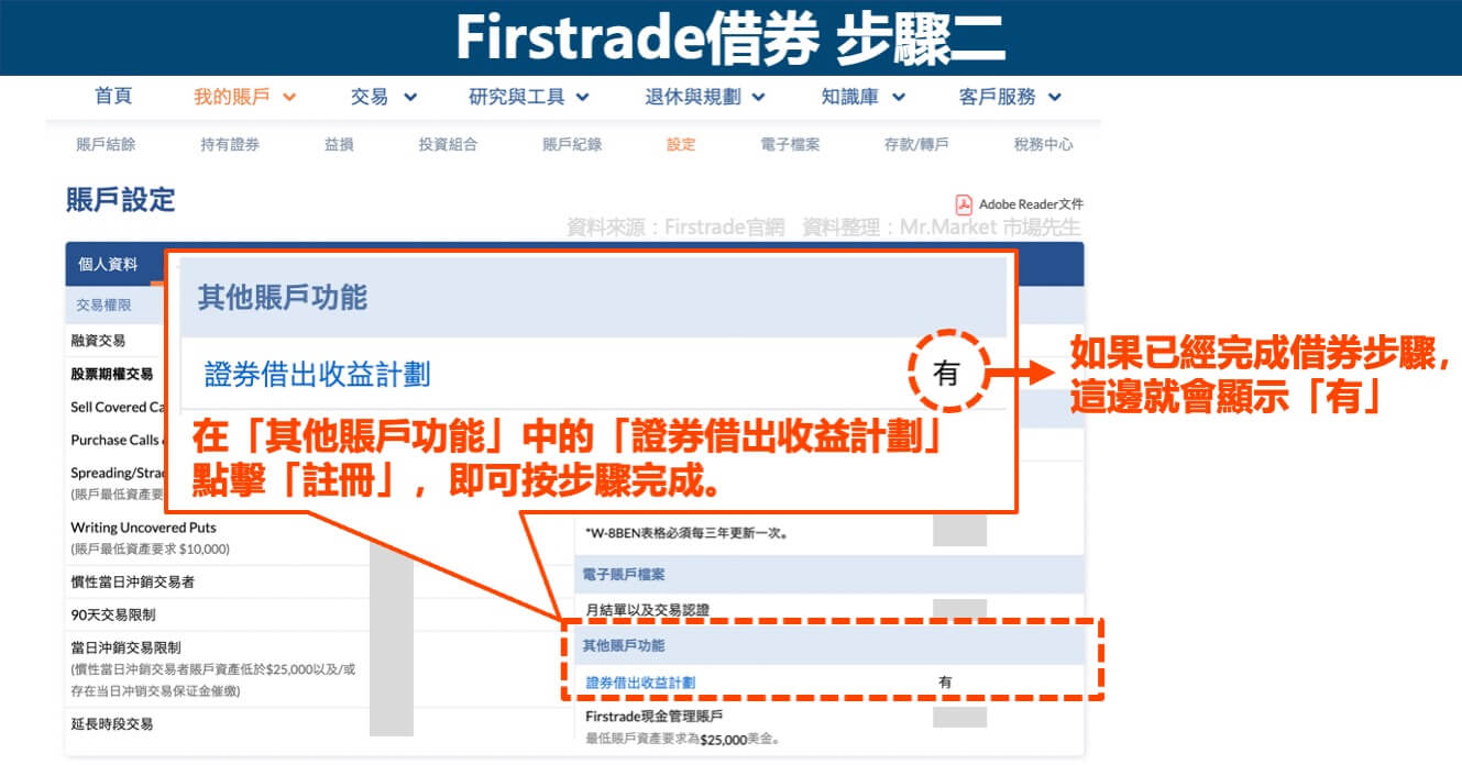 Firstrade借券步驟二