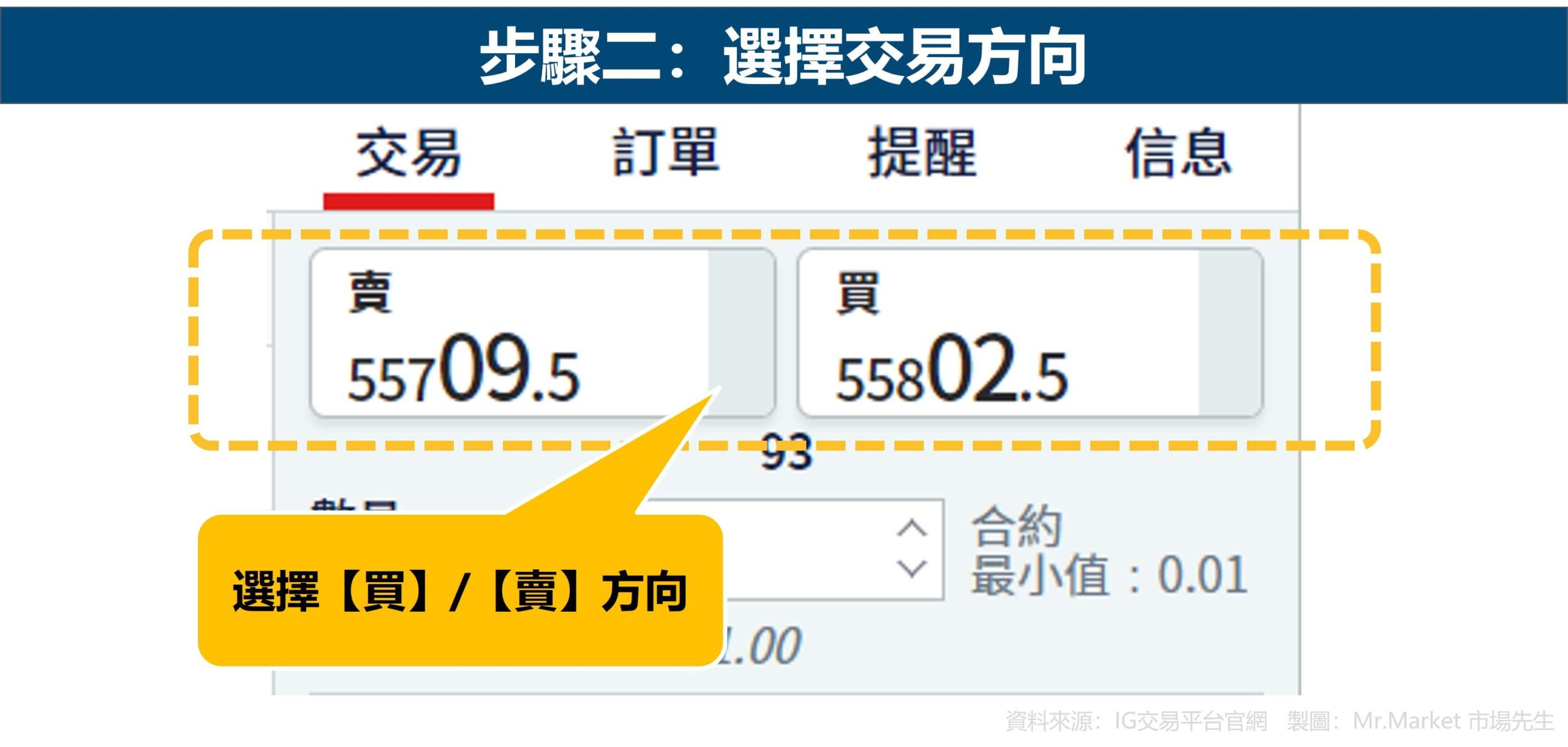 步驟二：選擇交易方向