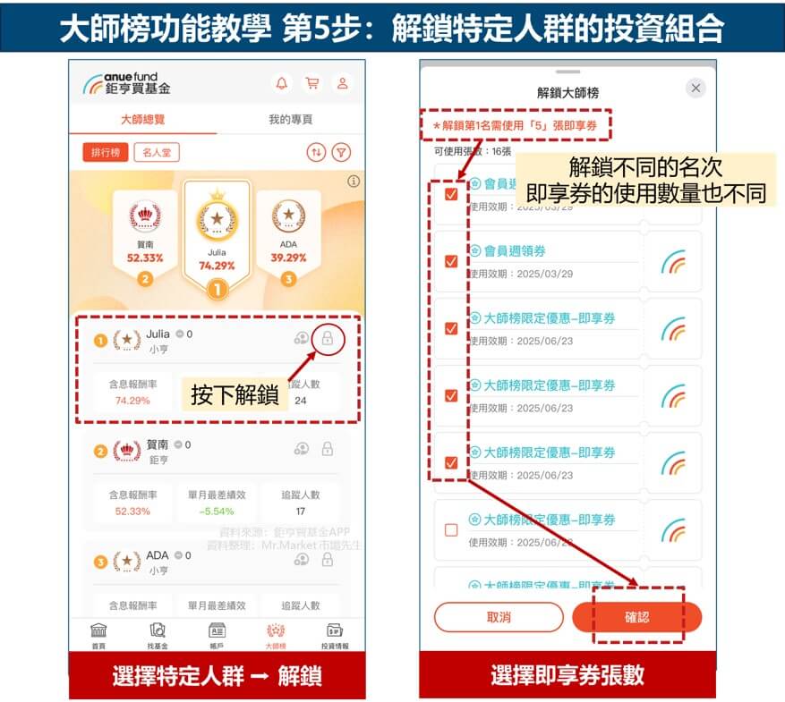 大師榜功能教學 第5步：解鎖特定人群的投資組合