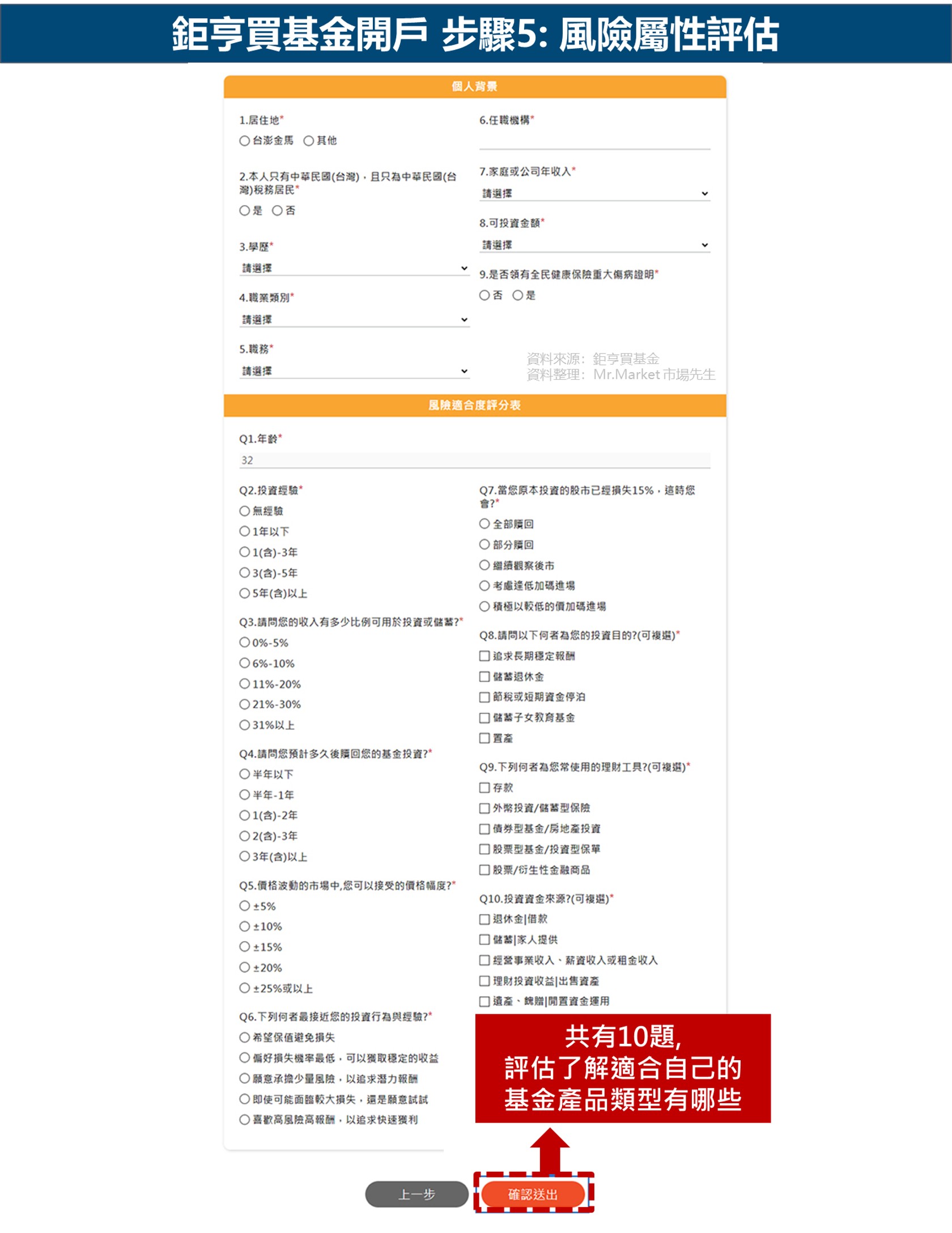 鉅亨買基金開戶步驟5: 風險屬性評估
