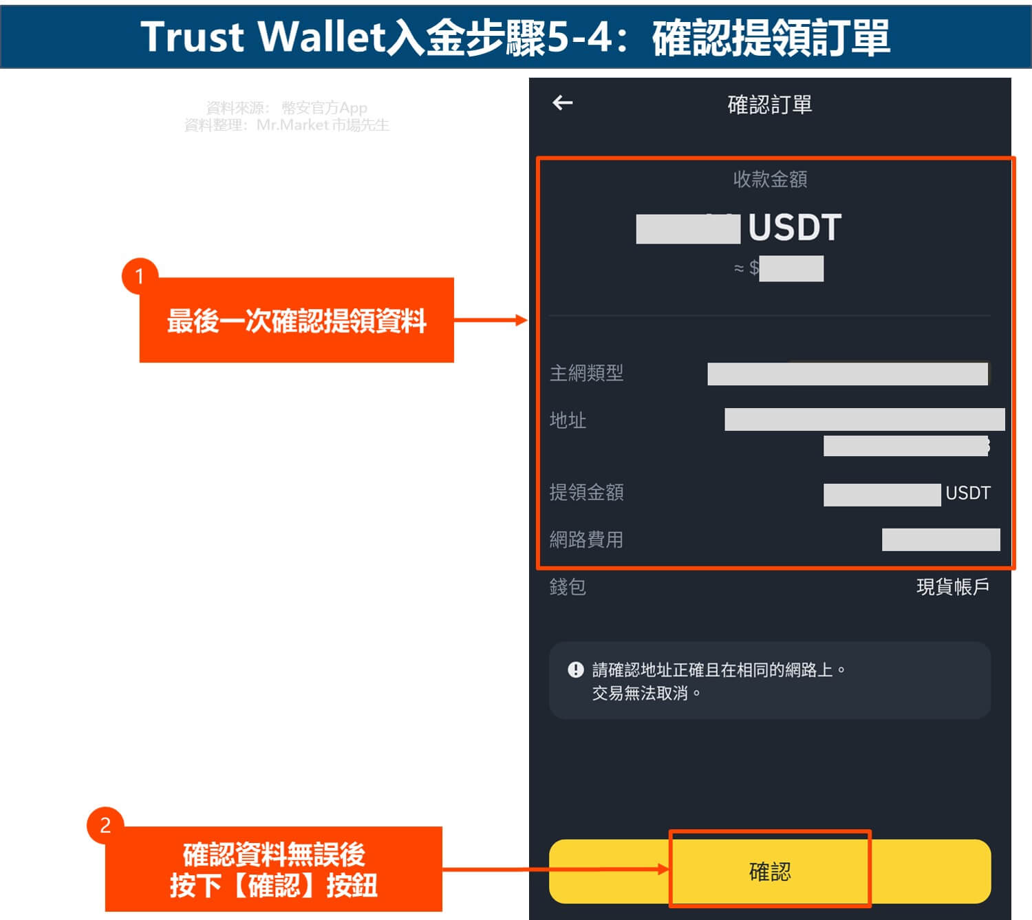Trust Wallet入金步驟5-4：確認提領訂單