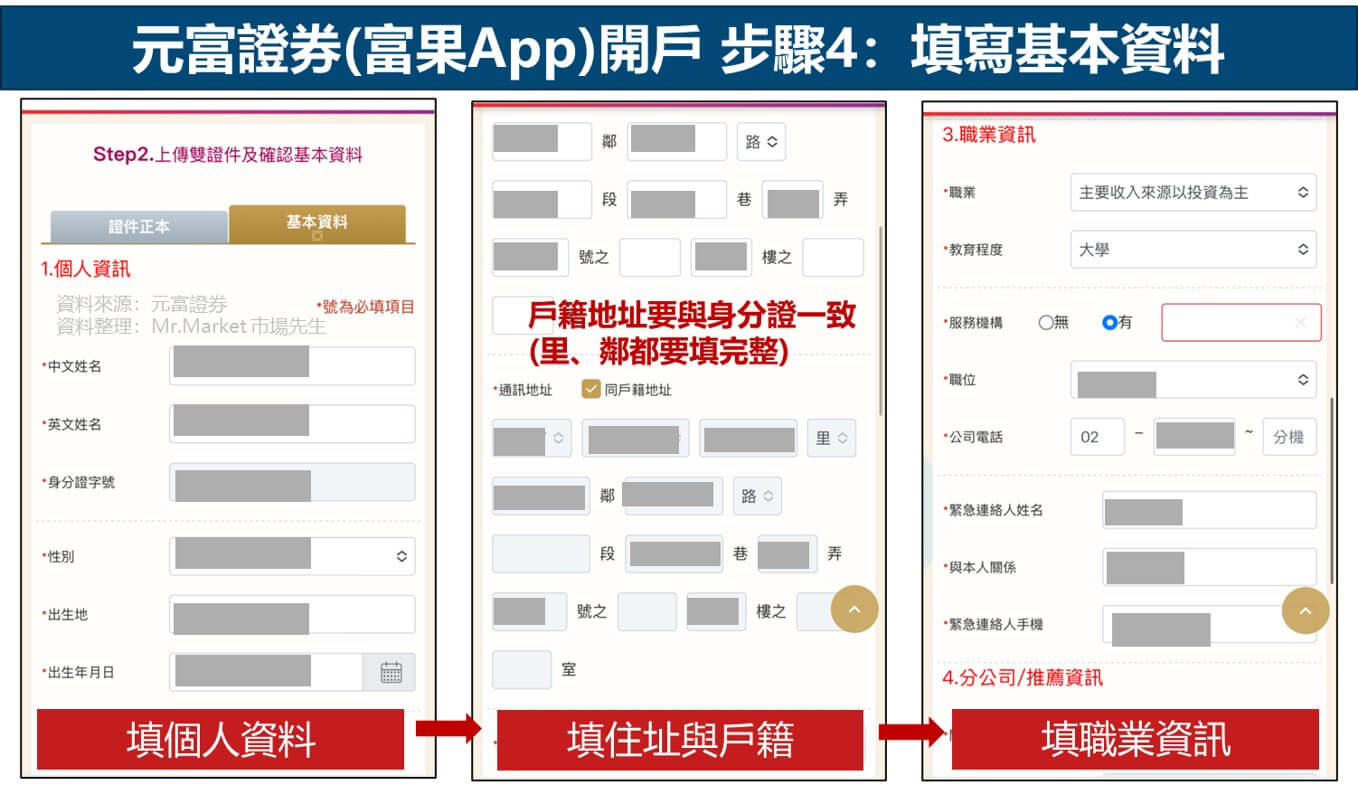 元富證券(富果App)開戶教學 步驟4：填寫基本資料