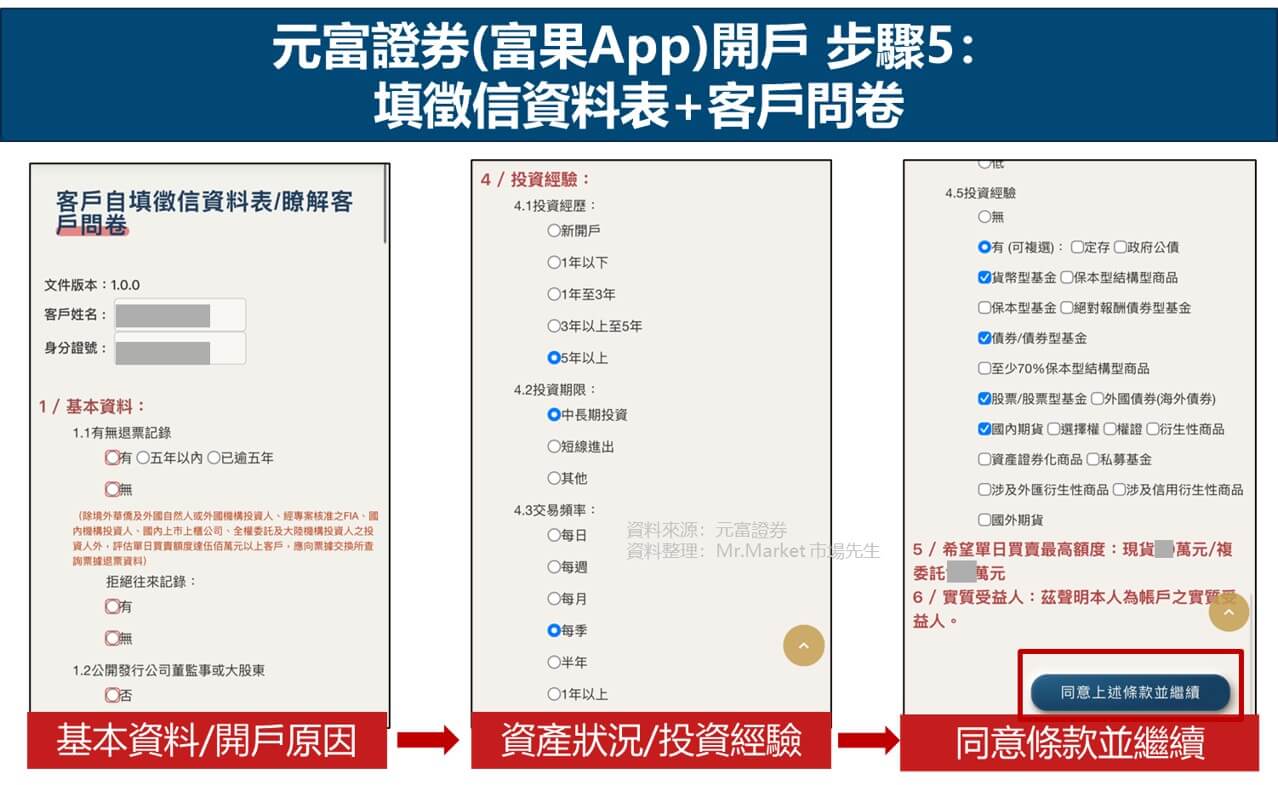 元富證券(富果App)開戶教學 步驟5：填寫徵信資料表+客戶問卷