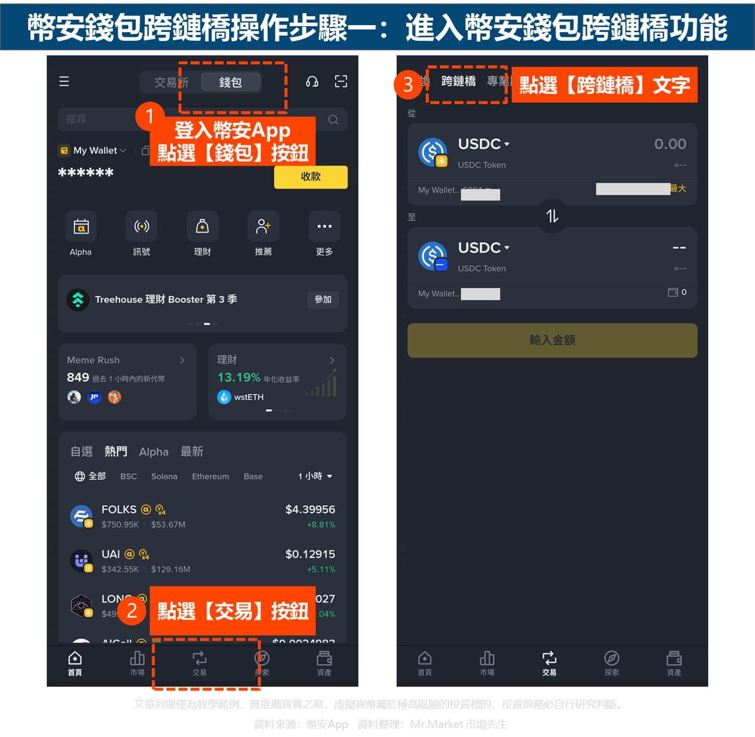 幣安錢包跨鏈橋操作步驟一:進入幣安錢包跨鏈橋功能