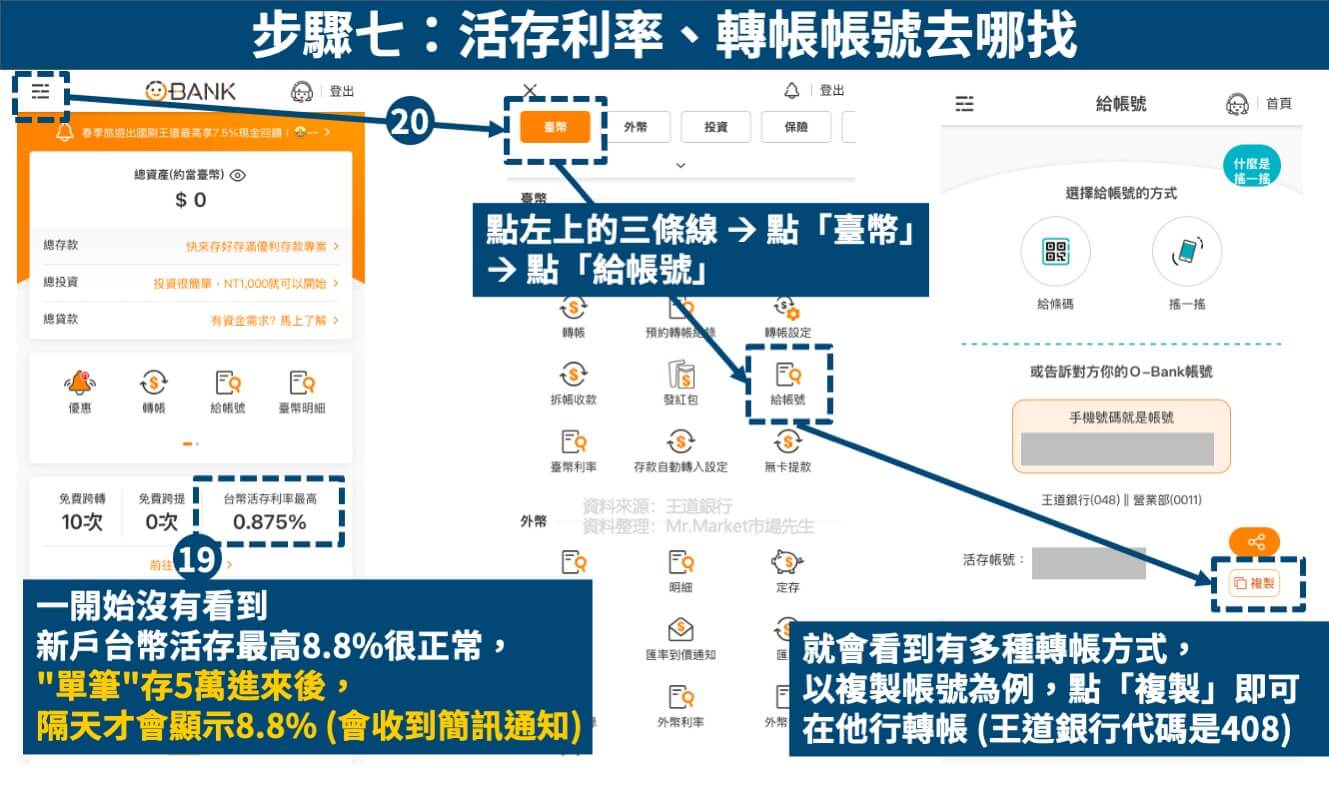 王道銀行開戶步驟7:找到自己的王道銀行帳號,開始轉帳