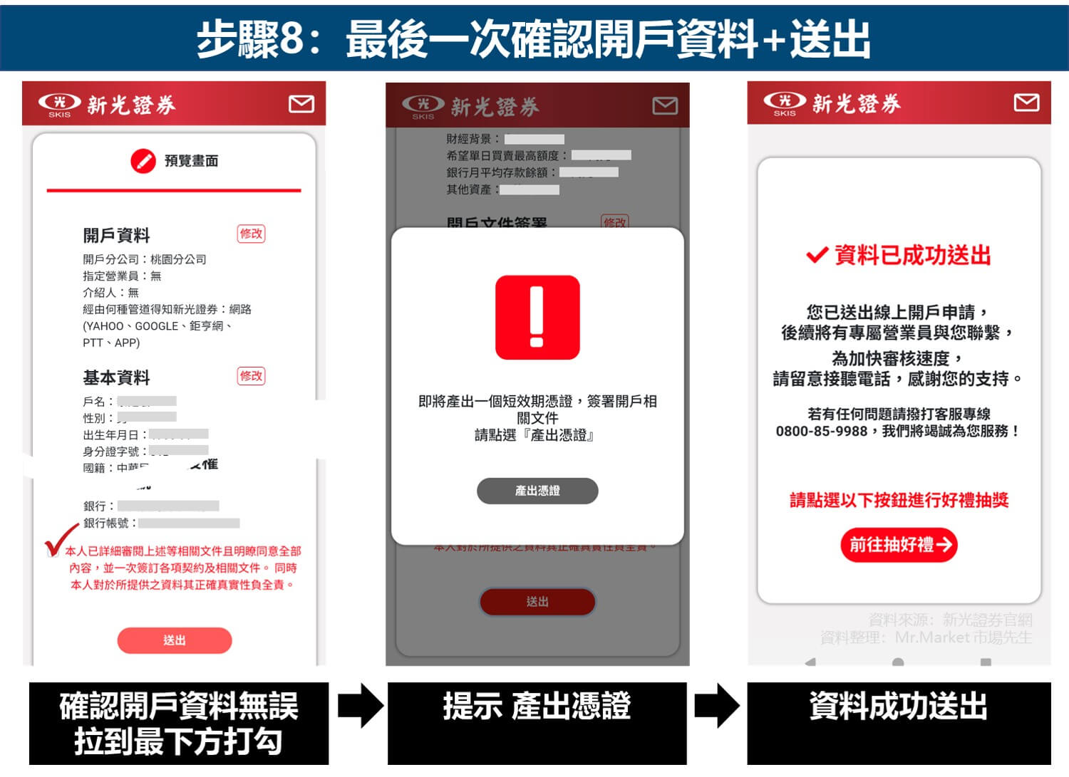 步驟8:最後一次確認開戶資料+送出